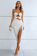 Cutout Strapless Drawstring Detail Split Bandage Dress White Cocktail Dress