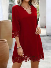 Cutout V-Neck Three-Quarter Sleeve Mini Dress Casual Dresses