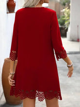 Cutout V-Neck Three-Quarter Sleeve Mini Dress Casual Dresses