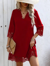 Cutout V-Neck Three-Quarter Sleeve Mini Dress Scarlet Casual Dresses