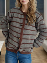 Striped Round Neck Long Sleeve Cardigan Woman Outerwear