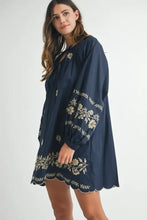 MABLE Embroidered Long Sleeve Peasant Mini Dress Casual Dresses