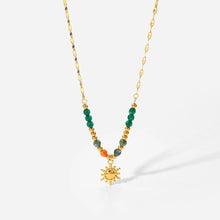 Bohemian Sun Charm Beaded Stainless Steel Necklace Gold One Size