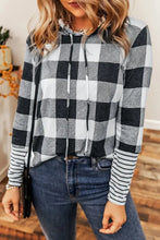 Plaid Drawstring Long Sleeve Hoodie Woman Sweatshirts