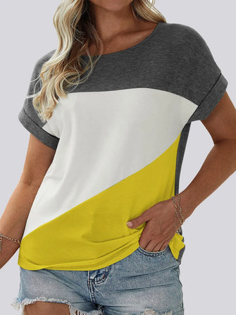 FAM-FAM Color Block Round Neck Short Sleeve T-Shirt White