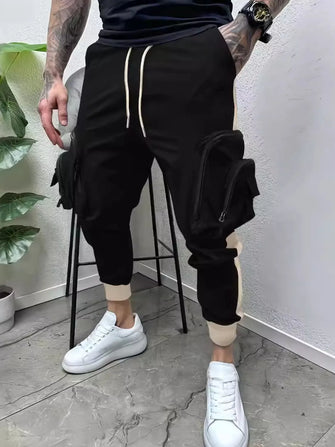 Men's Full Size Drawstring Joggers with Pockets Plus Size Black