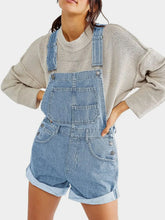 Pocketed Square Neck Wide Strap Denim Overalls Light