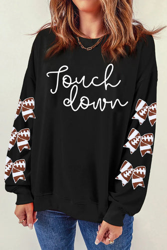 Letter Graphic Bow Long Sleeve Sweatshirt Black