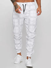 Men's Plus Size Plaid Drawstring Pants White