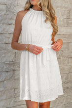 Lace Sleeveless Tied Waist Mini Dress