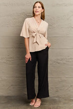 Perfee V-Neck Tie Front Half Sleeve Blouse Woman Blouses