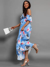 Pleated Floral Off-Shoulder Short Sleeve Midi Dress Woman Maxi Dress