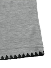 Wide-leg drawstring pants in gray heathered fabric with black zigzag stitch hem suitable for machine wash care instructions