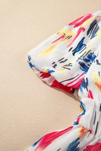 Abstract Print Short Puff Sleeve Tiered Maxi Dress Maxi Dresses