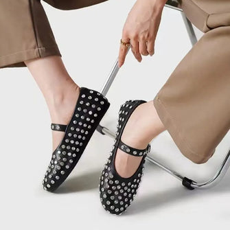 PU Leather Studded Flat Loafers Black