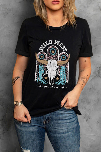 WILD WEST Graphic Short Sleeve Tee Shirt Black