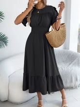 Smocked Frill Round Neck Midi Dress Casual Dresses