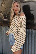Boat Neck Long Sleeve Striped Sweater Sweater Pullovers