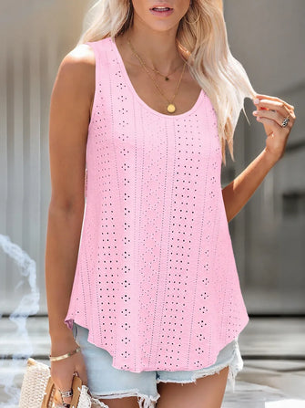 Eyelet Scoop Neck Tank Pink
