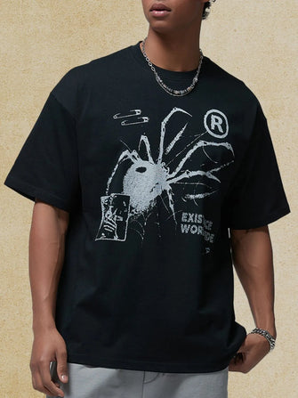 Men's Graphic Round Neck Half Sleeve T-Shirt Black