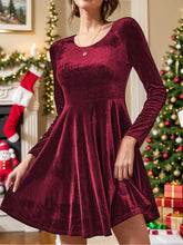 Round Neck Long Sleeve Knee Length Dress Burgundy