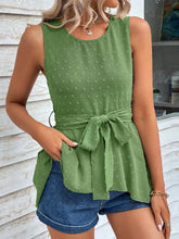Shiny Swiss Dot Tie Waist Tank Top Mid Green Tanks & Camis