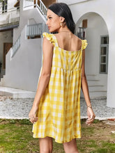 Ruffled Plaid Square Neck Mini Dress Casual Dresses