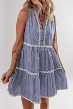 Stripe Sleeveless Notched Ric Rac Mini Dress Casual Dresses