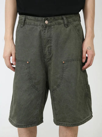Men's Mid Rise Denim Shorts with Pockets Black Forest