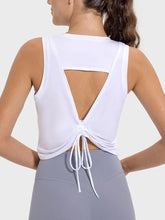 Millennia Drawstring Cutout Round Neck Active Tank White