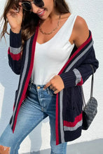 Open Front Striped Long Sleeve Cardigan Woman Outerwear