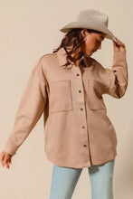SO ME Faux Sued Snap Shacket with Collar and Pockets Woman Outerwear