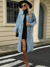 Pocketed Button Down Collared Neck Denim Jacket Light Blue