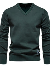 Men's Ribbed Hem V-Neck Long Sleeve Sweater Black Forest