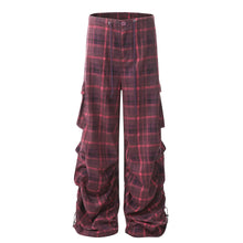 Men's Plaid Ruched Wide Leg Pants Pink
