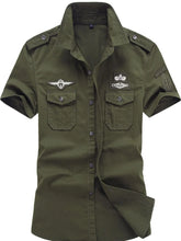 Men's Plus Size Embroidered Collared Neck Short Sleeve Shirt Army Green