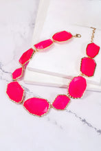 Geometrical Shape Zinc Alloy Frame Resin Necklace Hot Pink One Size