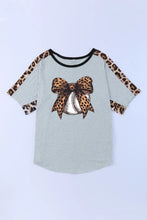 Leopard Bow Round Neck Half Sleeve T-Shirt