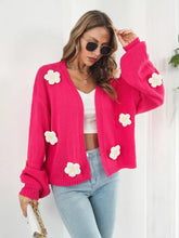 Floral Open Front Long Sleeve Cardigan Hot Pink