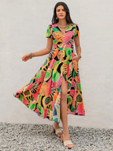 Tropical Print V-Neck Short Sleeve Midi Dress Casual Dresses