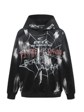 Men's Gothic Spider Web Graffiti Print Hoodie Black