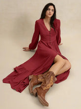 V-Neck Balloon Sleeve Ruffled Hem Maxi Dress Woman Maxi Dress