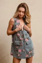 BiBi Floral Print Washed Denim Long Rider Vest Woman Outerwear
