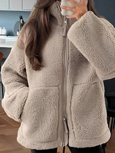 Zip Up Turtleneck Long Sleeve Plush Jacket Dust Storm