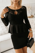 Lace Detail Long Sleeve Mini Dress Black Cocktail Dress