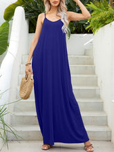 Spaghetti Strap V-Neck Maxi Dress with Pockets Woman Maxi Dress