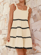 Contrast Trim Tie Shoulder Dress Tan