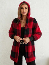 Plaid Long Sleeve Hooded Coat Woman Outerwear