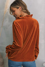 Notched Frill Detail Long Sleeve Blouse Woman Blouses