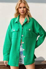 Double Take Full Size Textured Button Up Drop Shoulder Shacket Green Woman Outerwear